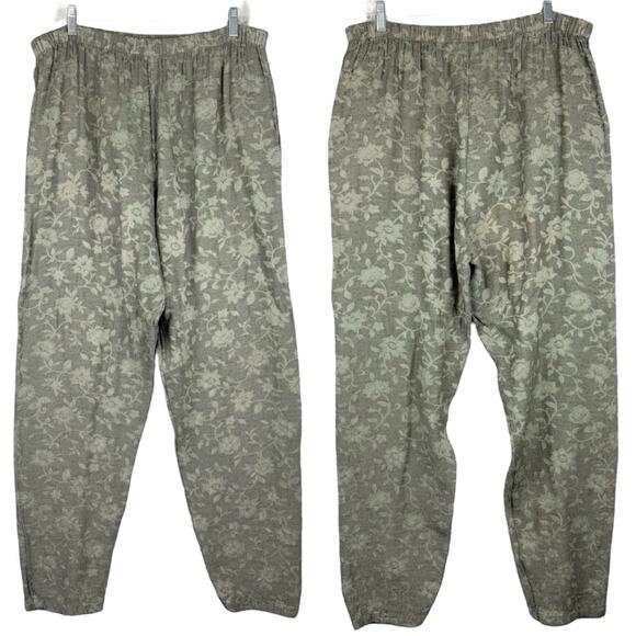 Vintage CP Shades Jaquard Floral Flax Blend Elastic Waist Pull On Pant Tan Sz M - Picture 1 of 13